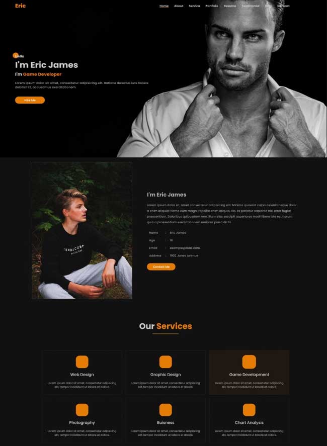 黑色质感设计师个人介绍单页网页模板