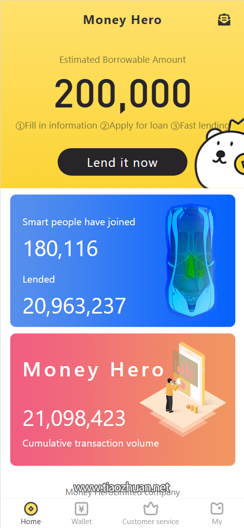 Money Hero海外P2P贷款源码生成转账前端html+后端php