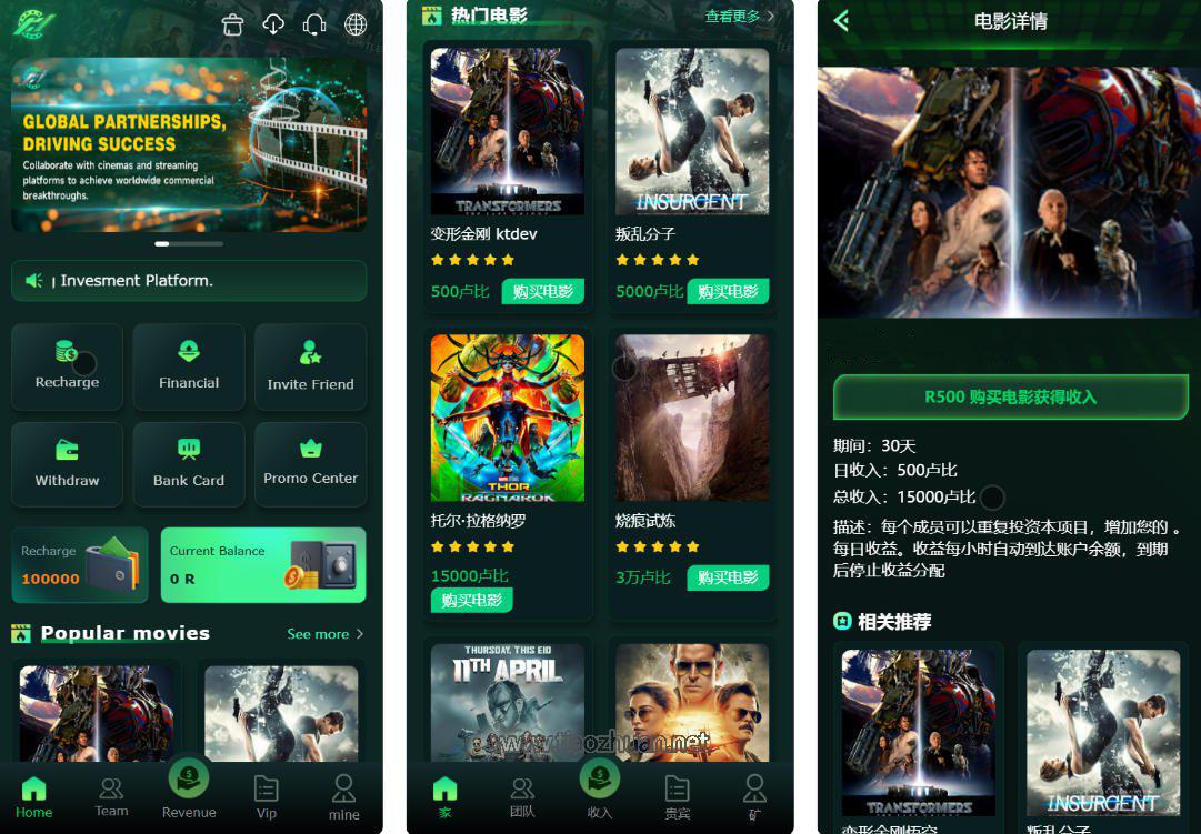 Flickiri Fun海外电影投资理财源码前端html+后端PHP